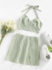 ZAFUL Gingham Smocked Slit Mini Skirt Set Xl Light green