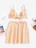 ZAFUL Gingham Textured Cami Top and Skirt Set Xl Orange