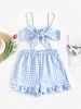 ZAFUL Gingham Tie Front Bralette Top and Ruffled Shorts Set Xl Light blue