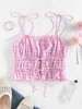 ZAFUL Gingham Tie Ruched Crop Cami Top S Light pink