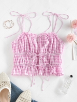 ZAFUL Gingham Tie Ruched Crop Cami Top S Light pink