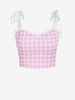 ZAFUL Gingham Tie Shoulder Ruffle Smocked Tank Top L Light pink