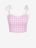 ZAFUL Gingham Tie Shoulder Ruffle Smocked Tank Top L Light pink