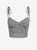 ZAFUL Gingham Tie Shoulder Smocked Crop Top M Black