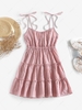 ZAFUL Gingham Tie Shoulder Tiered Sundress Xl Light pink