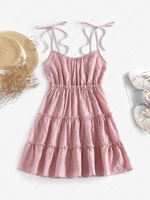 ZAFUL Gingham Tie Shoulder Tiered Sundress Xl Light pink