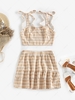 ZAFUL Gingham Tie Shoulder Top and Layered Skirt Set Xl Light coffee
