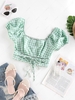 ZAFUL Gingham Tie Smocked Puff Sleeve Blouse Xl Light green