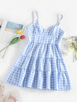 ZAFUL Gingham Tiered Cami Sundress Xl Light blue