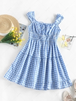 ZAFUL Gingham Tiered Mini Dress L Light blue