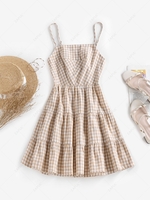 ZAFUL Gingham Tiered Pep Hem Cutout Cami Sundress L Light coffee