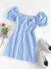 ZAFUL Gingham Twisted Ruffle Puff Sleeve Dress Xl Light blue