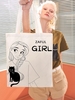 ZAFUL GIRL and Cat Graphic Canvas Tote Bag