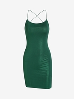 ZAFUL Glitter Criss Cross Backless Bodycon Dress S Deep green