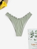 ZAFUL Glitter Lurex Lettuce Hem High Leg Cheeky Bikini Bottoms M Light green