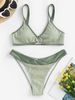 ZAFUL Glitter V Cut O Ring Colorblock Cheeky Bikini Set Light green