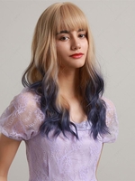 zaful Golden Gradient Blueviolet Fluffy Long Natural Wave Synthetic Wig