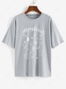 ZAFUL Graffiti Printed Drop Shoulder T Shirt S Light gray
