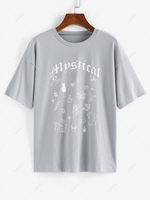 ZAFUL Graffiti Printed Drop Shoulder T Shirt S Light gray