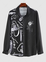 ZAFUL Graffiti Rose Printed Long Sleeves Shirt L Black