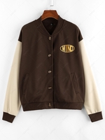 ZAFUL Graphic Colorblock Button Up Baseball Jacket S
