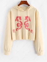 ZAFUL Graphic Dragon Print Oriental Hoodie L Apricot