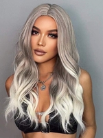zaful Gray Gradient White Fluffy Long Wavy Synthetic Wig