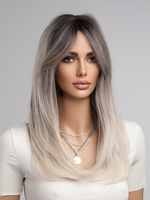 zaful Gray Gradient White Mid-length Straight Synthetic Wig