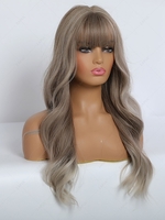 zaful Gray Mixed White Long See-through Bang Wavy Synthetic Wig