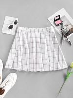 ZAFUL Grid Plaid Pleated A Line Skirt Xl White