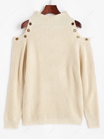 ZAFUL Grommet Cold Shoulder Mock Neck Sweater S Light coffee