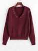 ZAFUL Grommet V Neck Drop Shoulder Sweater S Deep red