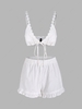 ZAFUL Guipure Lace Floral Ruffle Tie Front Two Piece Set Xl White