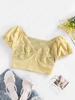 ZAFUL Guipure Lace Smocked Puff Sleeve Crop Blouse S Yellow