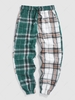 ZAFUL Half and Half Plaid Pattern Drawstring Casual Pants S Coffee