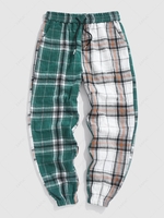 ZAFUL Half and Half Plaid Pattern Drawstring Casual Pants Xxl Coffee