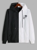 ZAFUL Half and Half Rose Embroidery Zip Up Hoodie Jacket Xxl Black