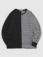 ZAFUL Half Striped Print Applique T-shirt Xxl Black