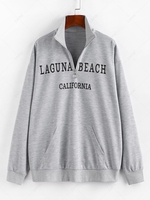 ZAFUL Half Zip CALIFORNIA Graphic Pocket Sweatshirt S Gray
