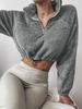 ZAFUL Half Zip Plush Cropped Sweatshirt Xl Ash gray