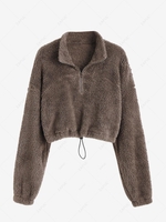 ZAFUL Half Zip Plush Cropped Sweatshirt Xl Deep coffee