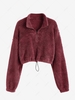ZAFUL Half Zip Plush Cropped Sweatshirt Xl Red wine