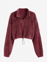 ZAFUL Half Zip Plush Cropped Sweatshirt Xl Red wine