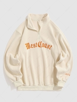 ZAFUL Half Zip Polar Fleece Letter Embroidered Sweatshirt L Light coffee