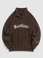 ZAFUL Half Zip Polar Fleece Letter Embroidered Sweatshirt Xxl Deep coffee