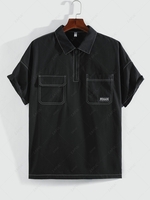 ZAFUL Half Zip Stitching Short Sleeves Cargo Shirt S Black