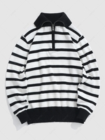 ZAFUL Half Zip Stripes Colorblock Sweater Xxl Black