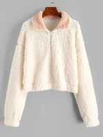 ZAFUL Half Zip Teddy Sweatshirt M White
