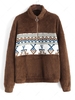 ZAFUL Half Zipper Tribal Print Fluffy Sweatshirt S Deep coffee
