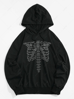 ZAFUL Halloween Abstract Skeleton Graphic Slouchy Drawstring Hoodie S Black